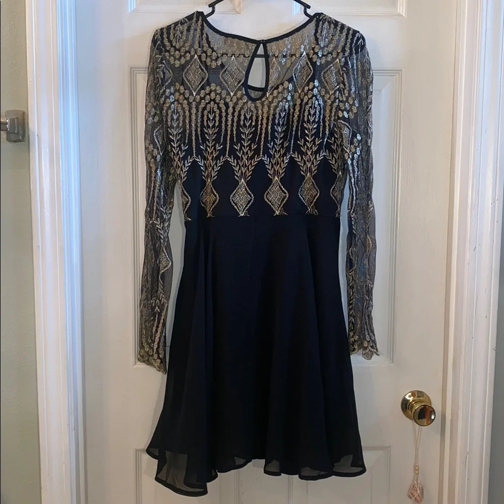Altar'd State Black Dress with Gold Detailing